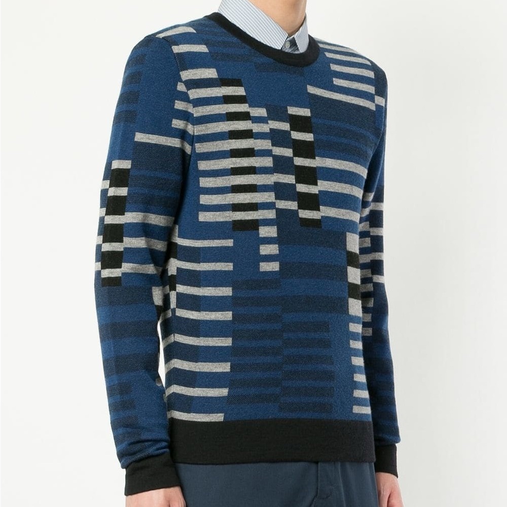 Cerruti 1881 Geometric Knit Sweater Size Medium Blue Gray
